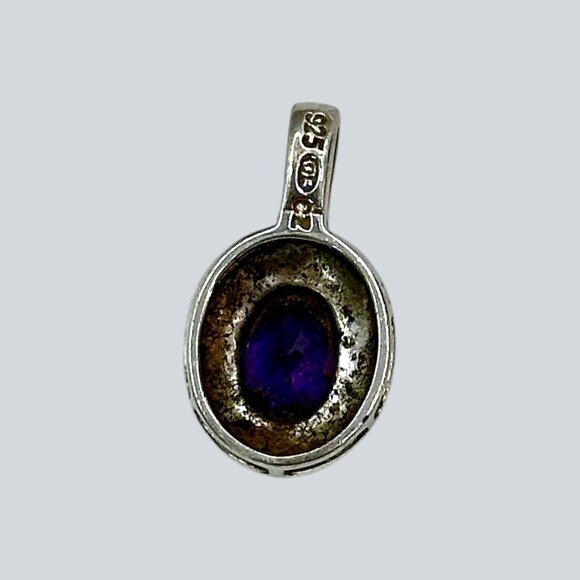 Vintage Sterling Silver Pendant With Oval Tanzanite Gemstone Textured Frame Mark - Picture 2 of 7